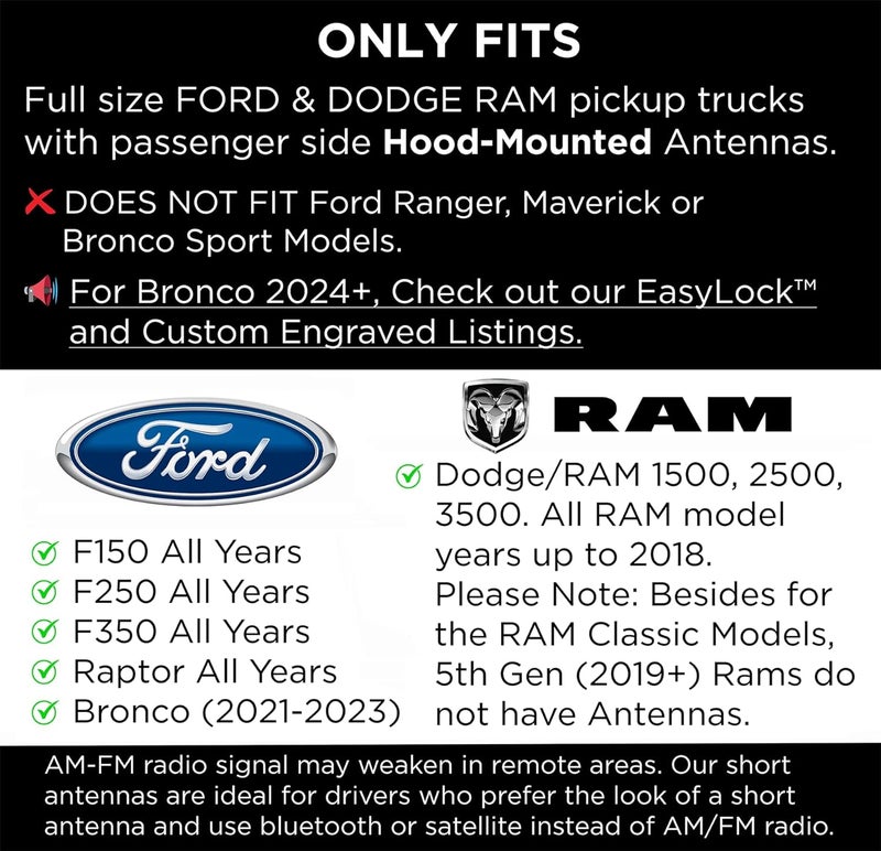 EcoAuto Badass Bullet Antenna Replacement for Dodge Ram & Ford F150 F250 F350 Super Duty Raptor Bronco Trucks - Anti-Theft Design-Radio Antenna for Truck 1990 - Current (American Flag Support Blue) - Image 4